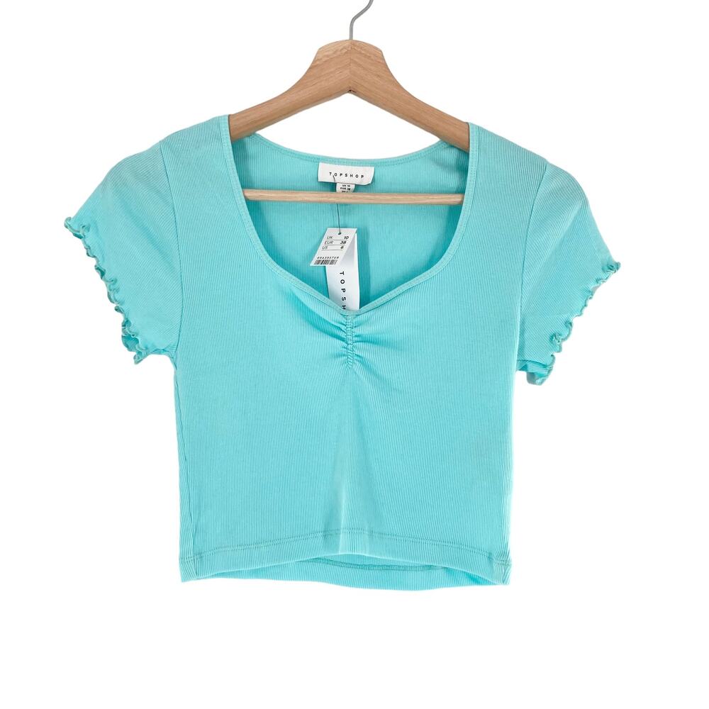 Topshop Rib Ruched Crop Scoop Tee 100% Cotton